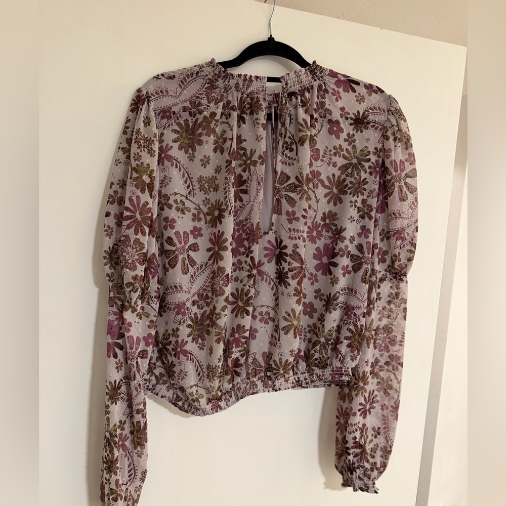 Free People Women's Clarissa Printed Top, Grey Lilac Combo, M - Picture 4 of 4
